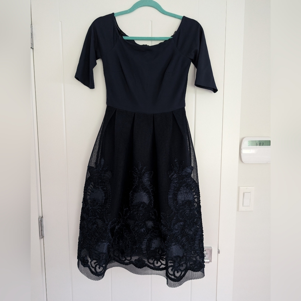 The Clothing Company Off the Should Navy Dress